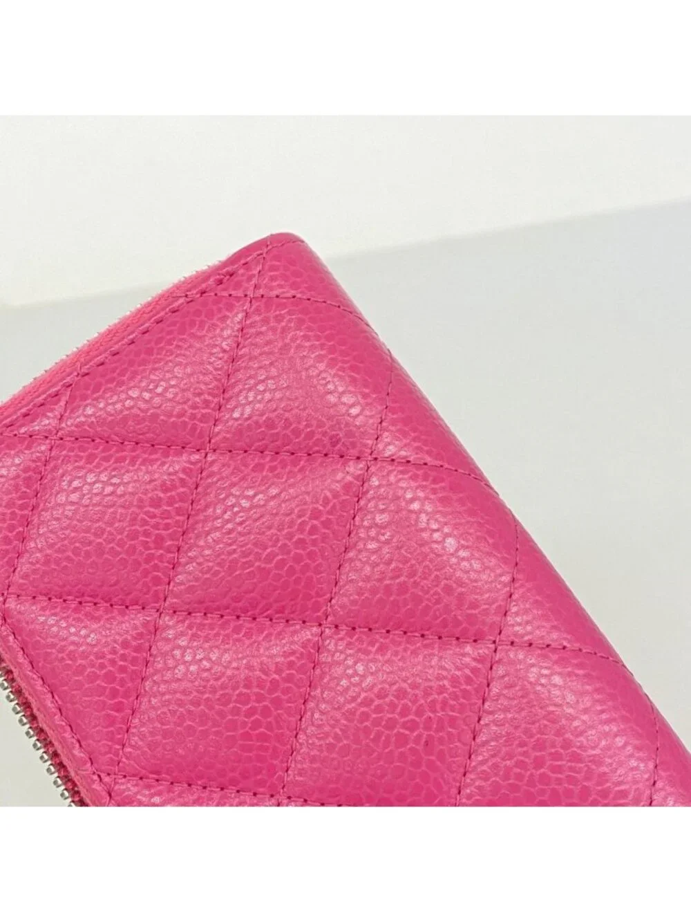 Chanel Coin Case Quilted Caviar Leather Pink Silver